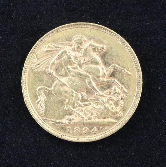 A Victoria 1894 gold full sovereign.